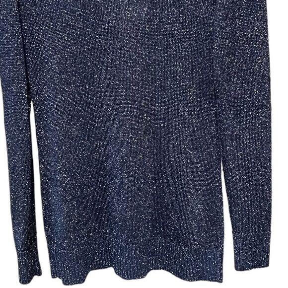 Ann Taylor holiday navy blue metallic threaded cardigan sweater women’s Small - Picture 8 of 11